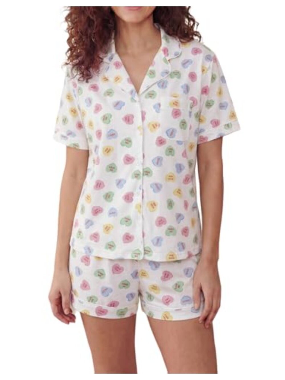 100% Cotton Pajama Set Women Short Sleeve Button Notch Collar Sleepwear